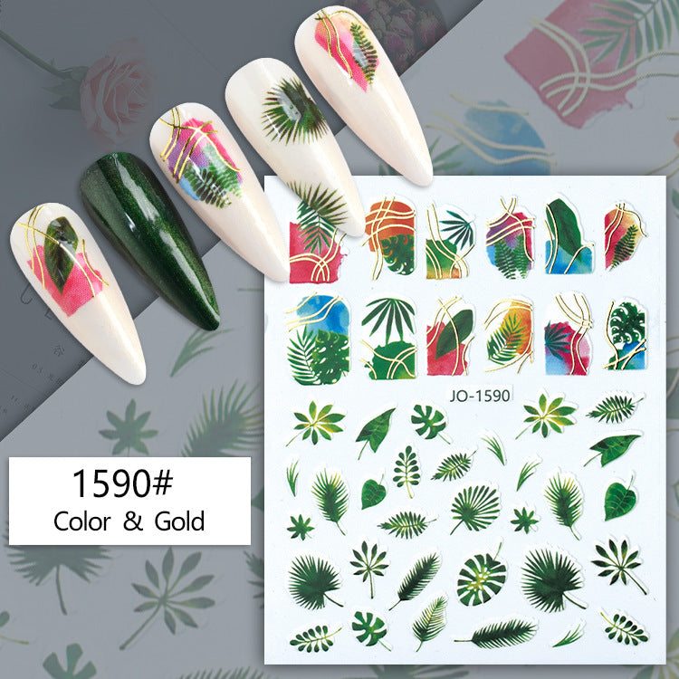 Geometric Abstract Gilding Leaves Color Hawaiian Nail Stickers