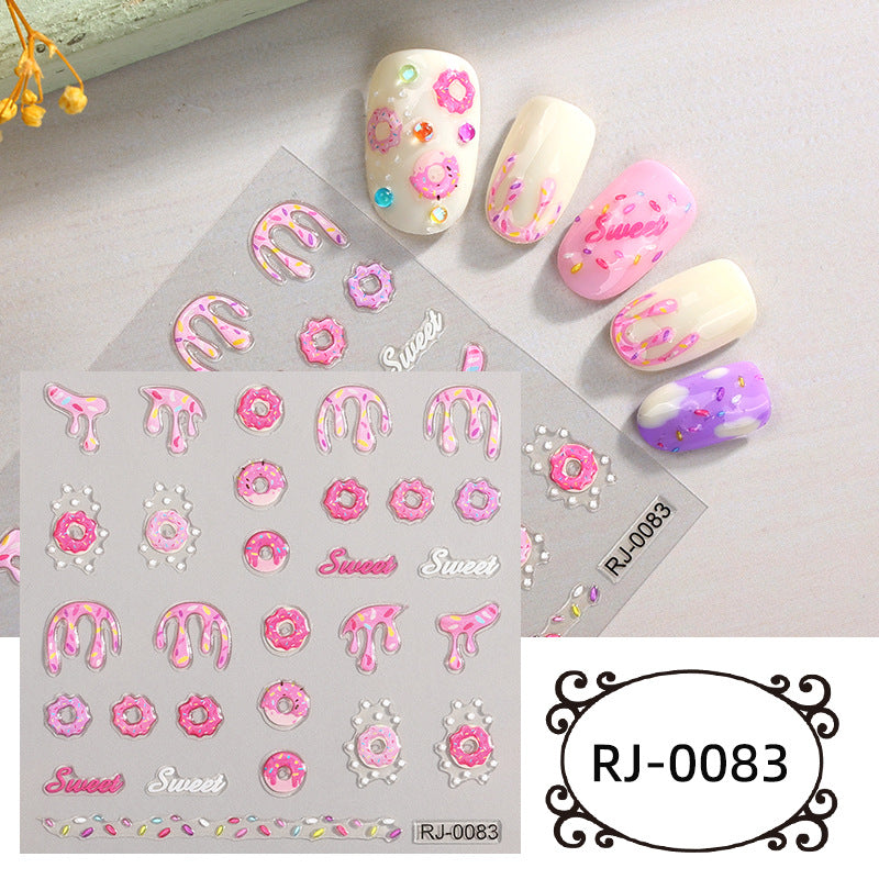 Autocollants pour ongles à colle souple en relief avec motif de fleurs fraîches d'été