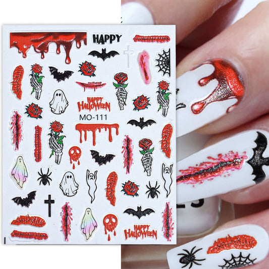 Pink Pumpkin Figure Skull Halloween Funny Nail Stickers