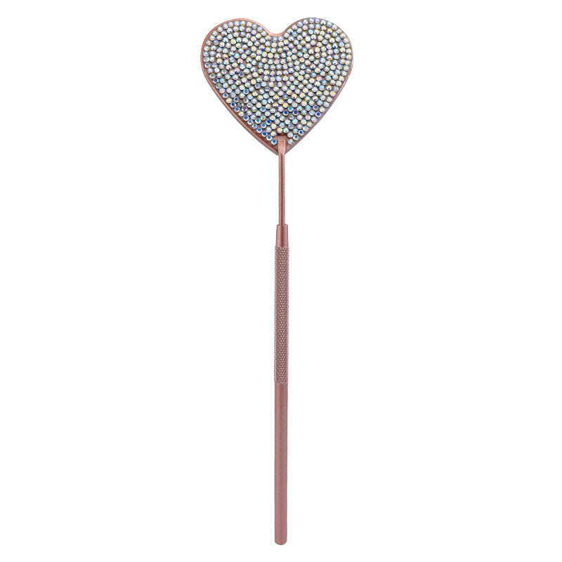 Steel Heart-shaped Eyelash Mirror With Diamond Portable Cosmetic Grafting Makeup Accessories