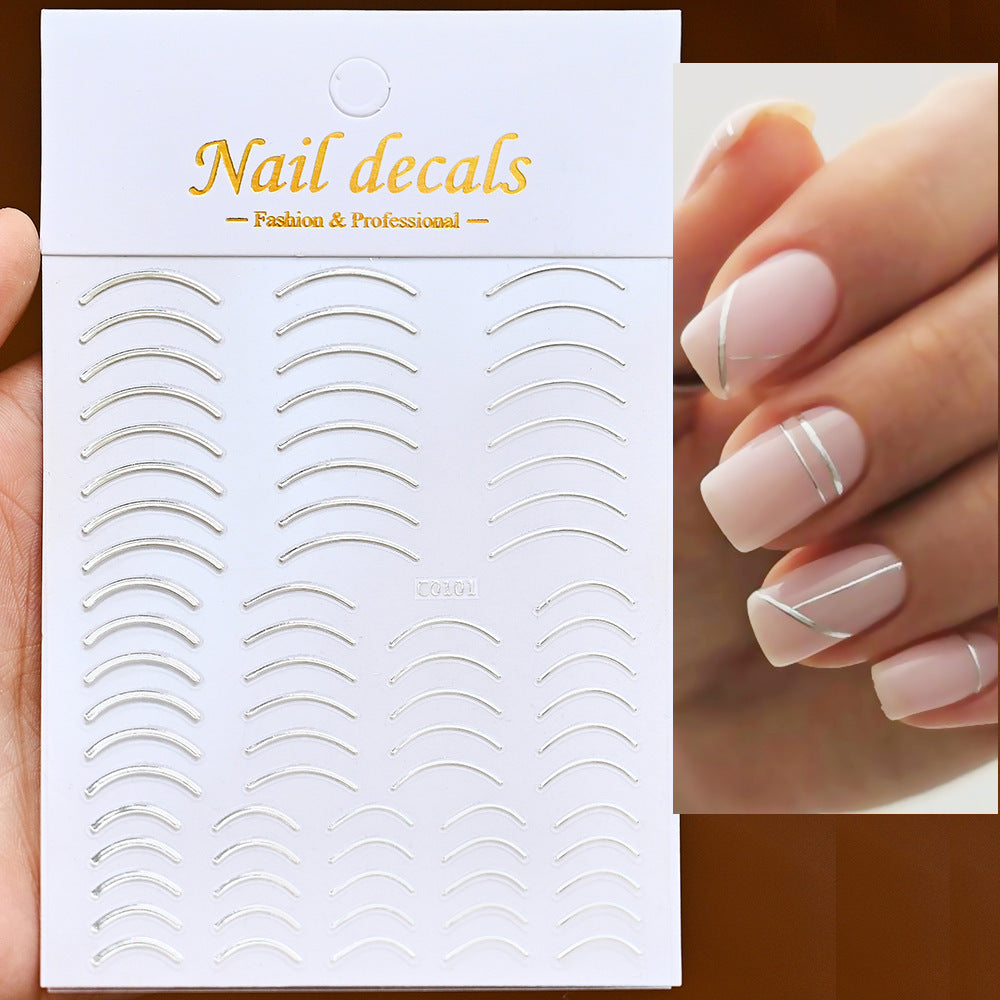 Lines Gold Sier Color Simple Style Adhesive Nail Stickers