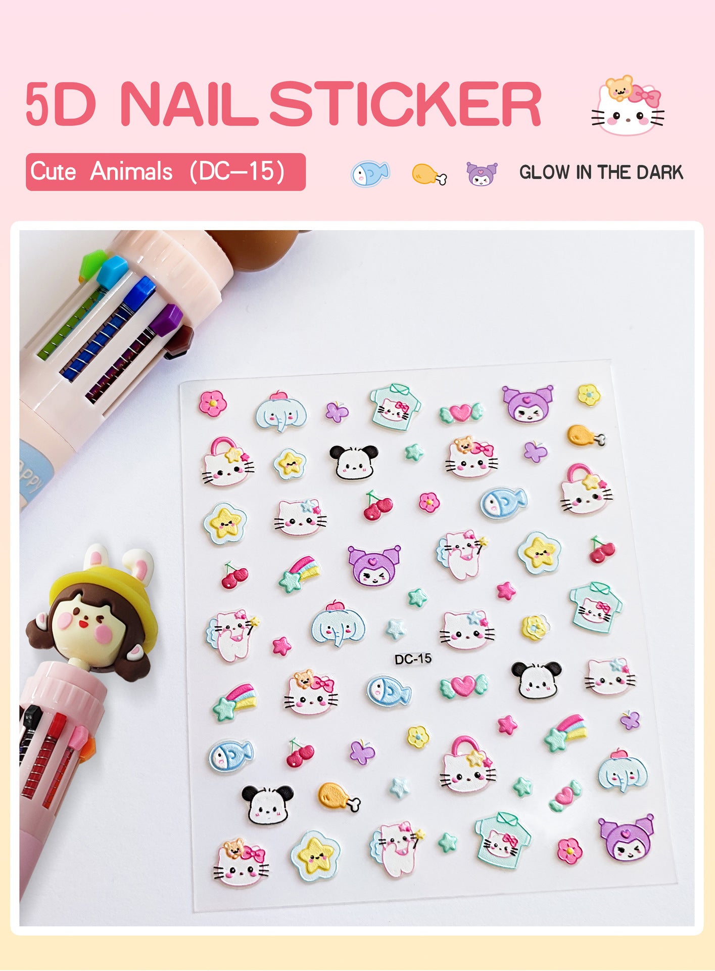 Children's Three-dimensional Relief Cute Animal Egg Doll Nail Stickers