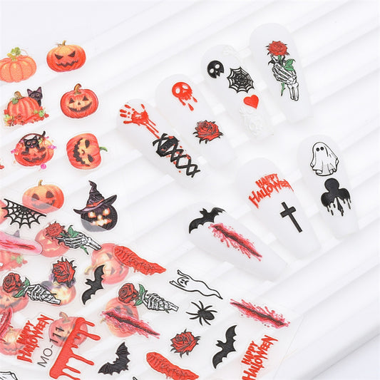 Halloween Relief Skull Pumpkin Ghost Demon Nail Stickers