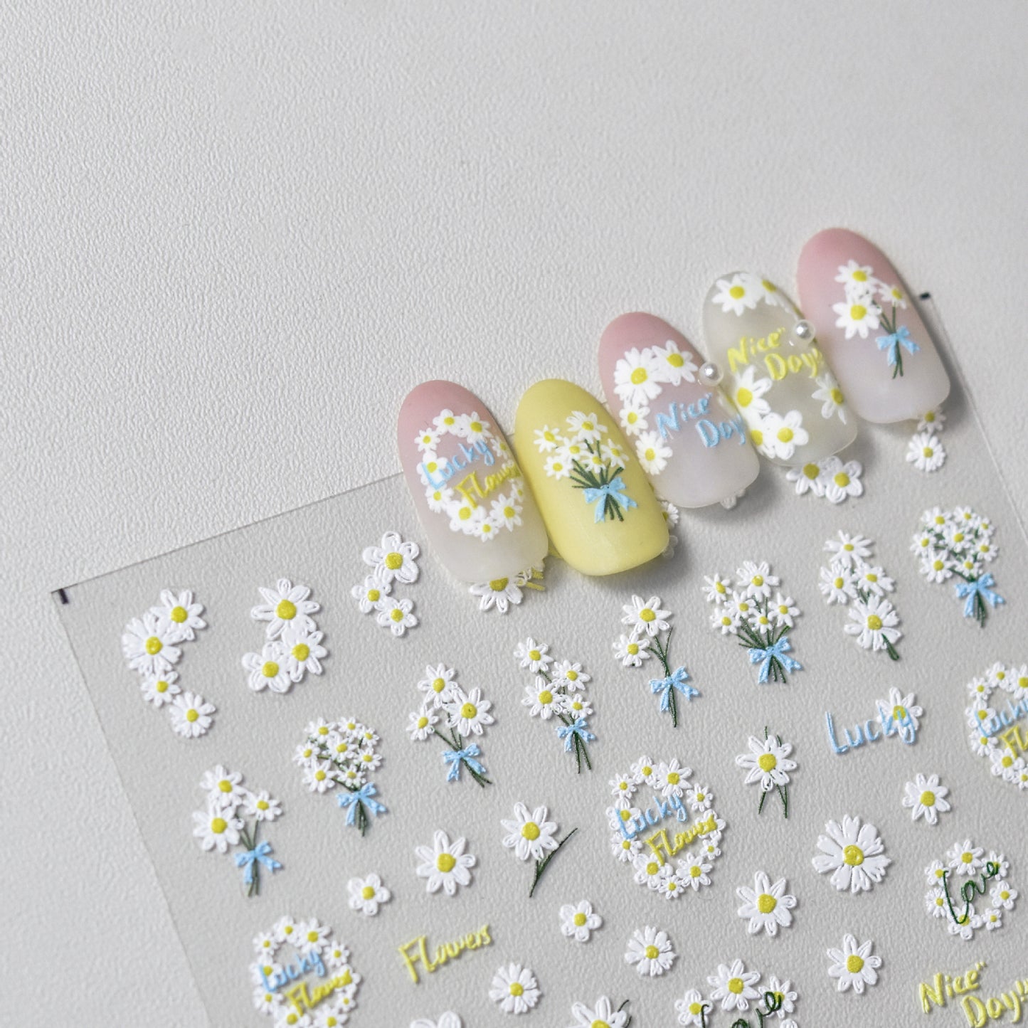 Unique Embossed Cute Daisy Glazed Flower Nail Stickers