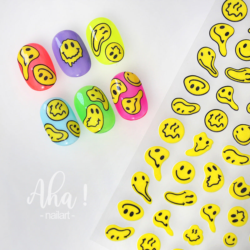 Backing Deformation Abstract Twisted Smiling Pattern Nail Stickers