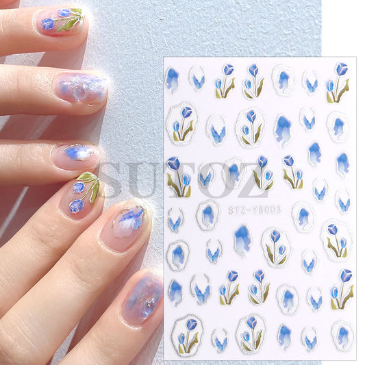 Autocollants pour ongles à motif de tulipes et de fleurs fraîches