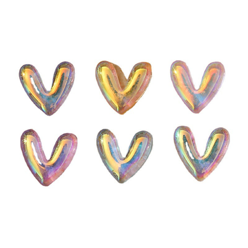 Aurora Peach Heart Letter V Transparent Mix Laser Plating Nail Care Nail Art