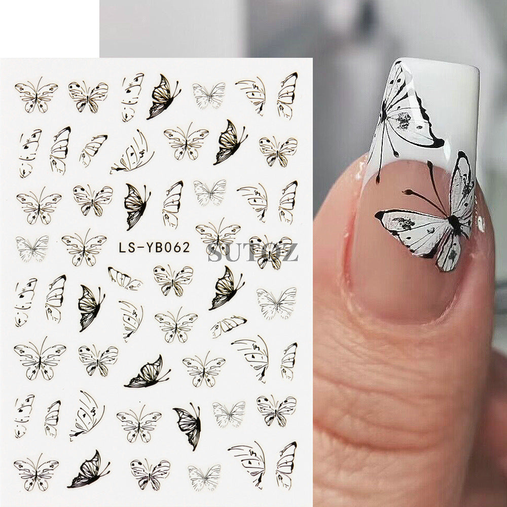 French Taro Purple Black White Butterfly Nail Stickers