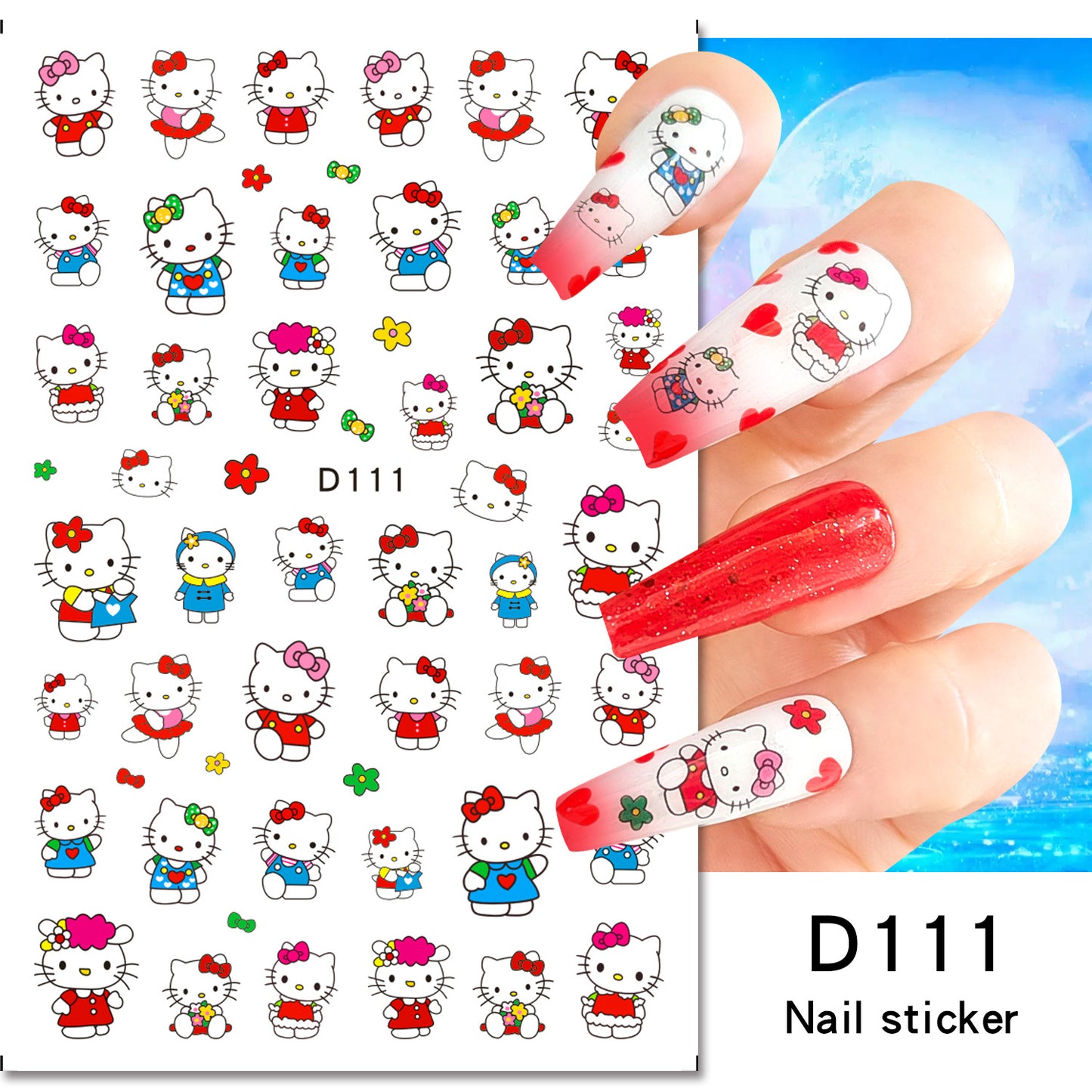 Autocollants pour ongles classiques en papier motif chat de dessin animé pour enfants