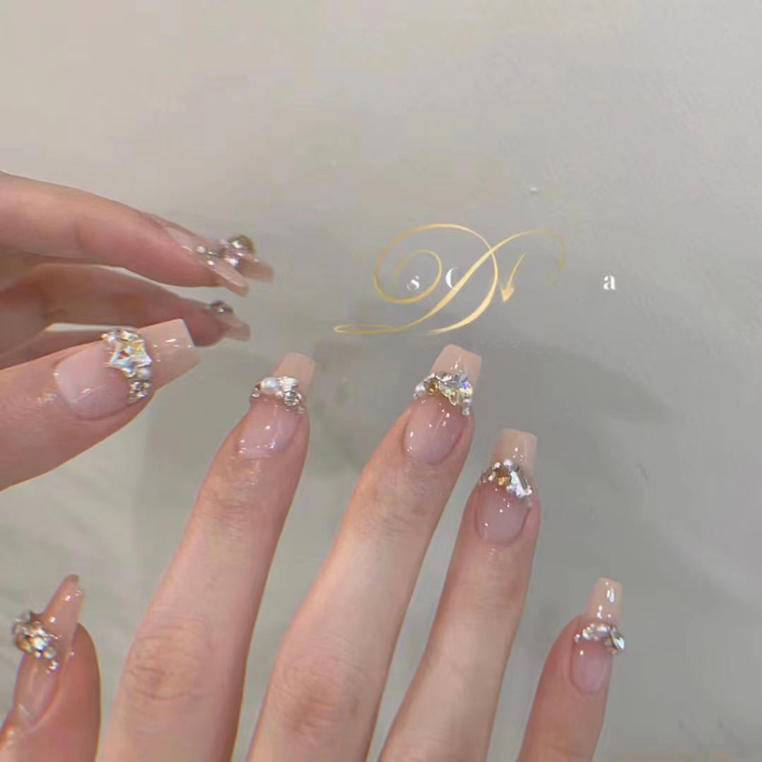 Manicure Wear Gentle Nude French Crystals Pure Desire Nail Stickers