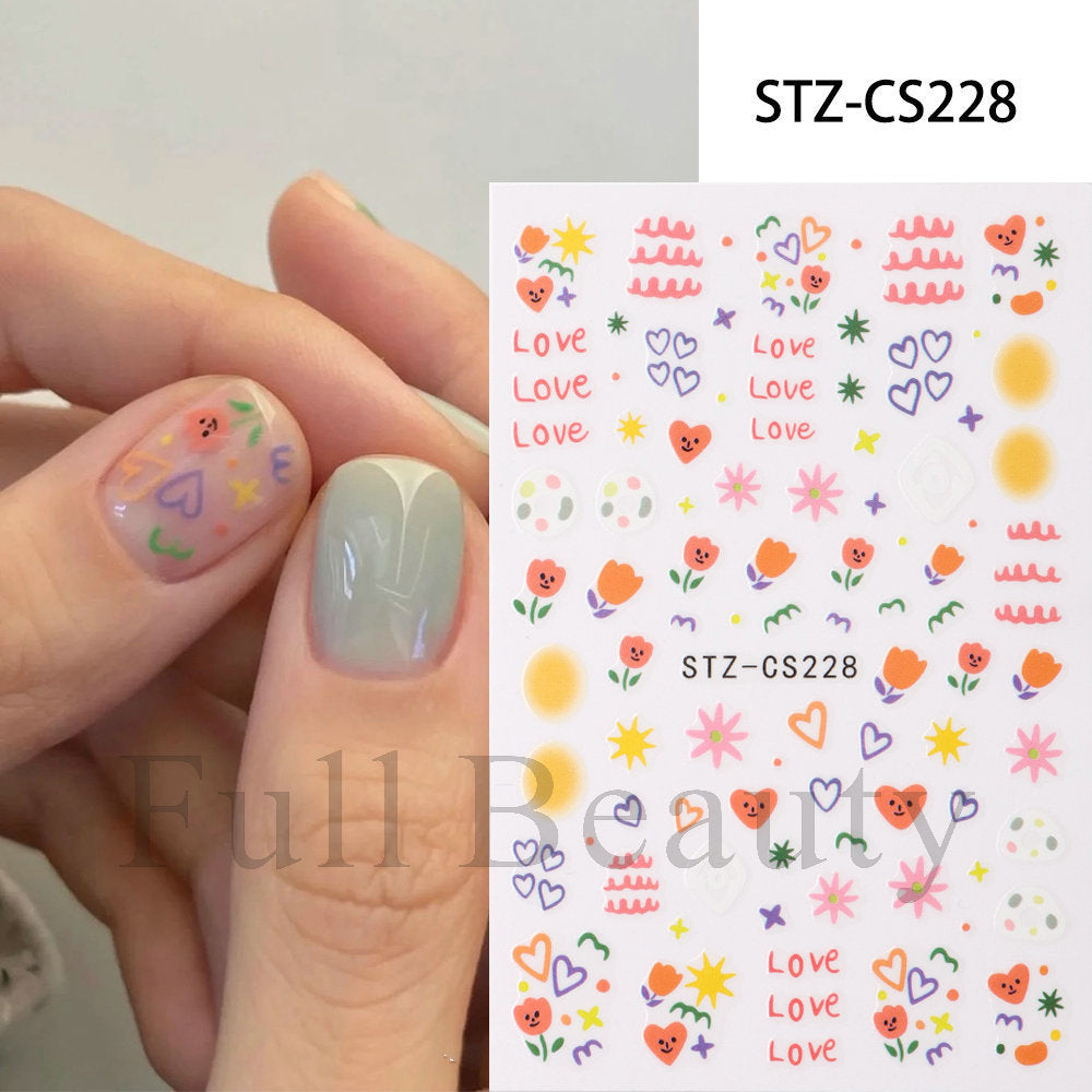 Retro Gentle Floral Vintage Begonia Adhesive Nail Stickers