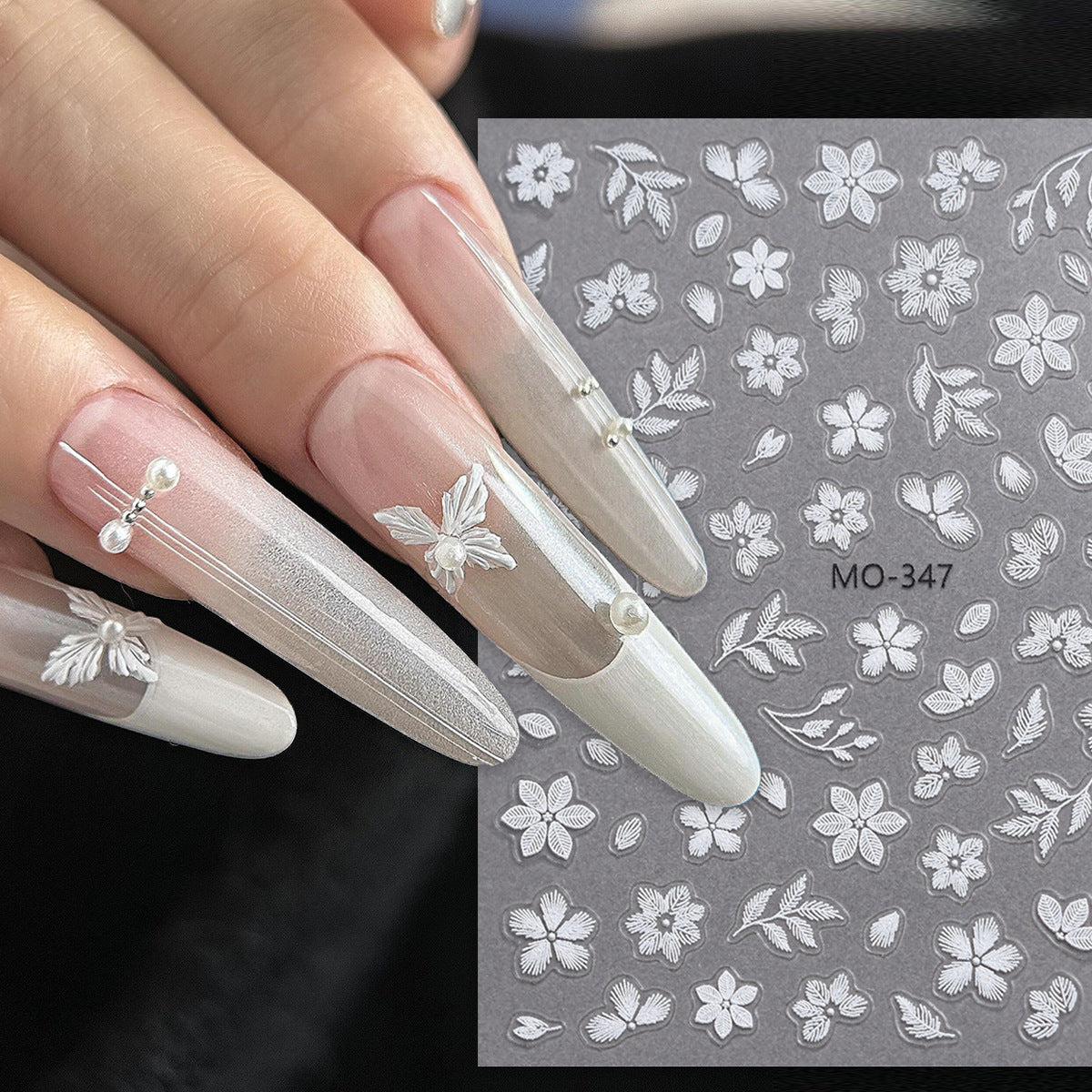 Relief Flower Three-dimensional White Freehand Sketching Nail Stickers