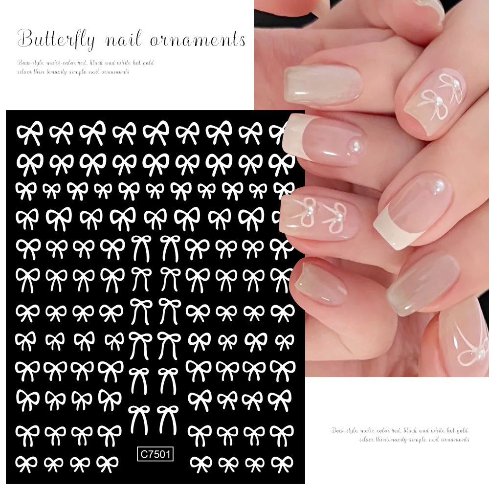 Style Wine Red Bow Adhesive Sweet Nail Stickers