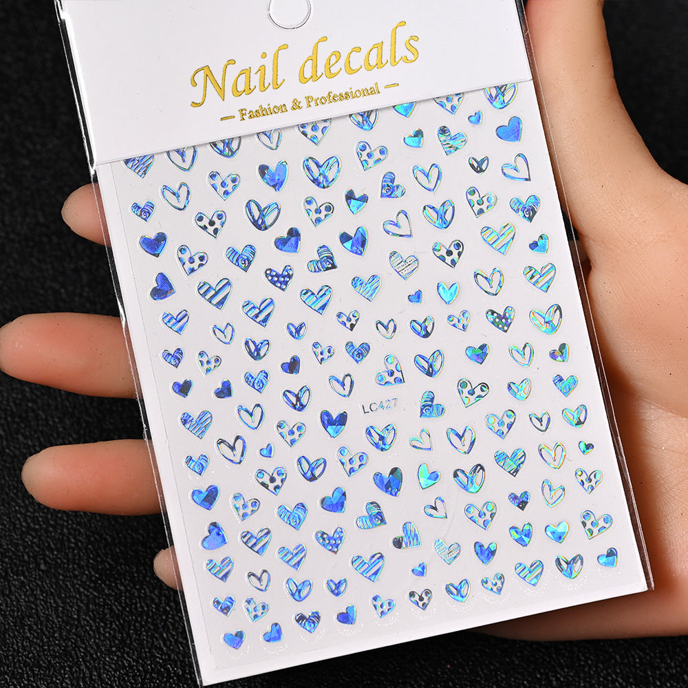 Cardboard Style Beautiful Laser Sier Heart-shaped Nail Stickers