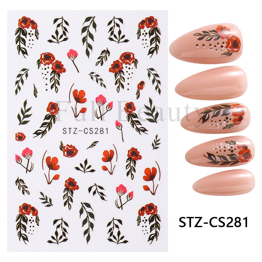 Glamorous Rose Blooming Flower Lavender Adhesive Nail Stickers