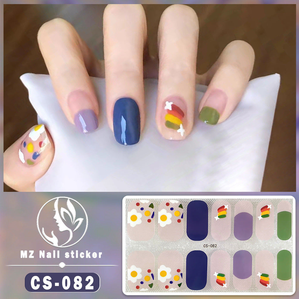 Autocollants pour ongles en gel imperméables avec motif floral à carreaux