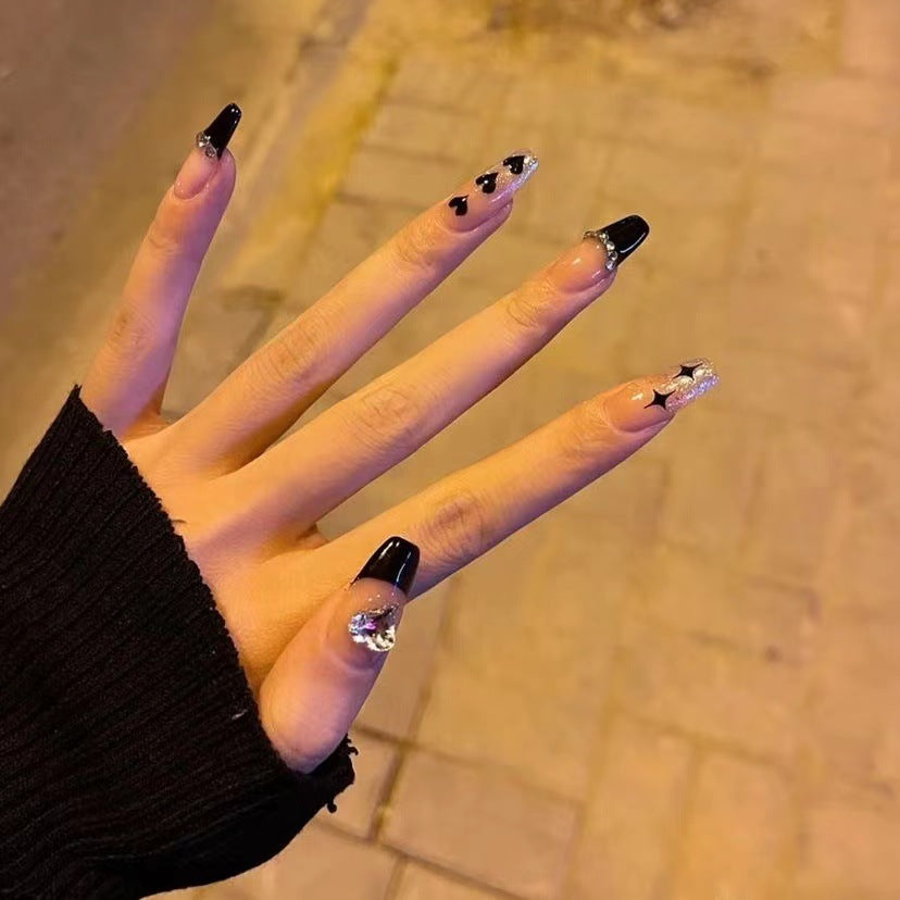 Nail Art Ballet Détachable Fait Main Noir Français Flash