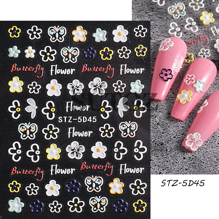 Hollow Color Flower Butterfly Heart English Nail Stickers