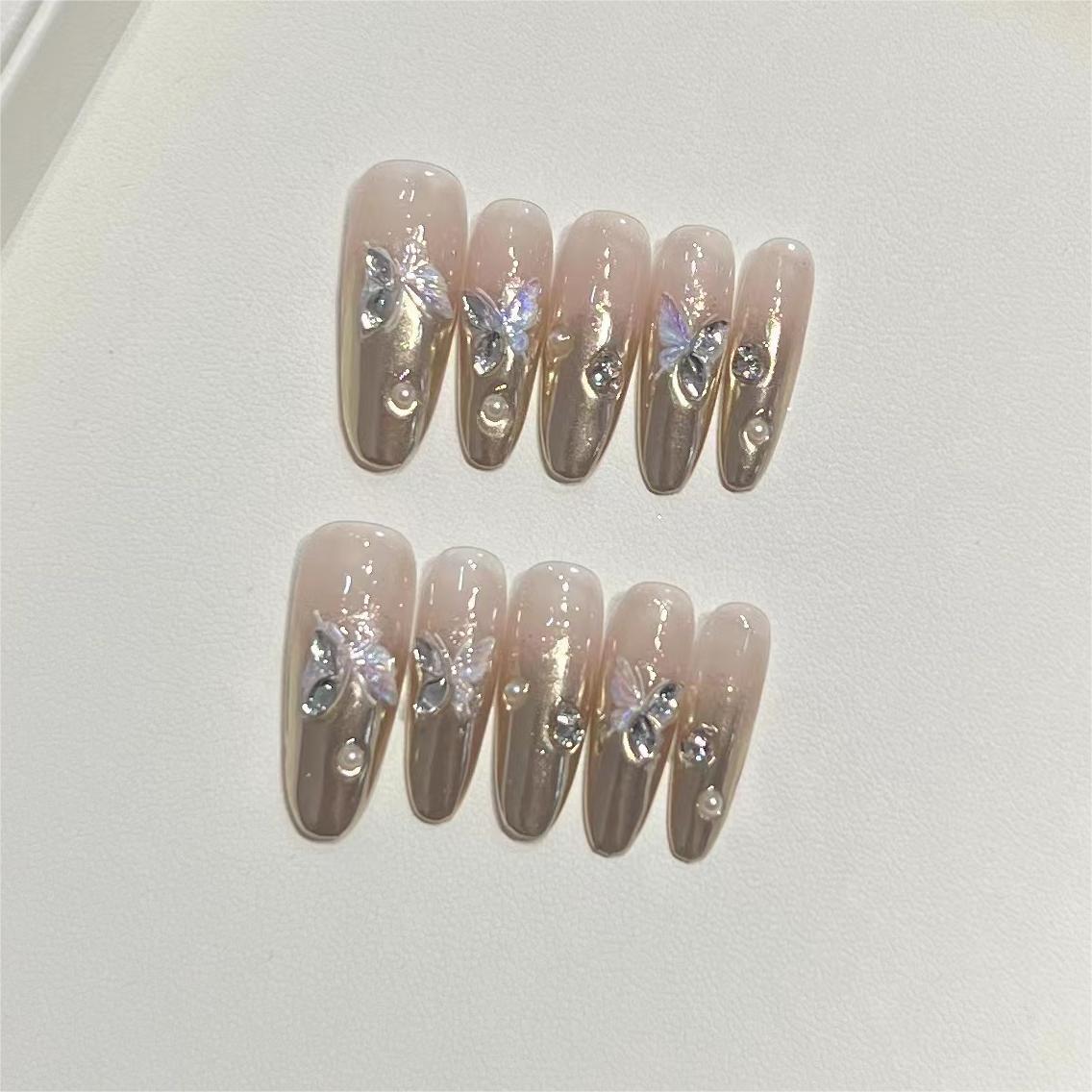 Mirror Gradient Aurora Pearl Wheat Handmade Nail Stickers