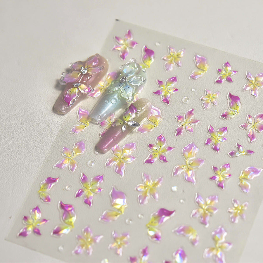 Lily Relief Flower Three-dimensional Petals Small Nail Stickers