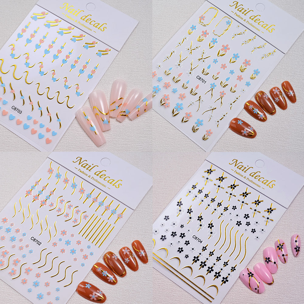 Little Flower Fresh Golden Affordable Luxury Style Nail Stickers