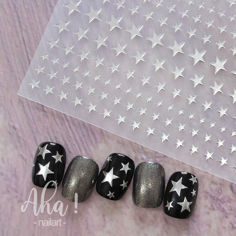 Adhesive Backing White Black Bronzing Sier Moon Nail Stickers