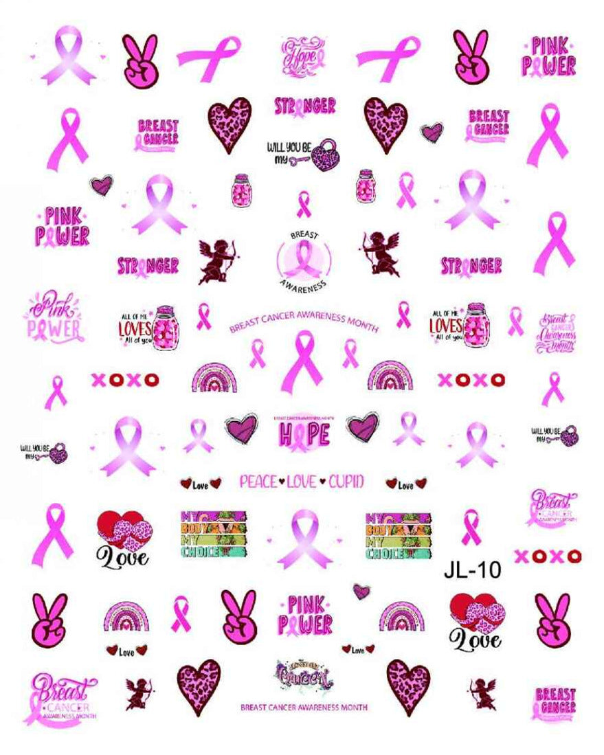 Pink Ribbon Paper Breast Theme Promotion Nail Stickers