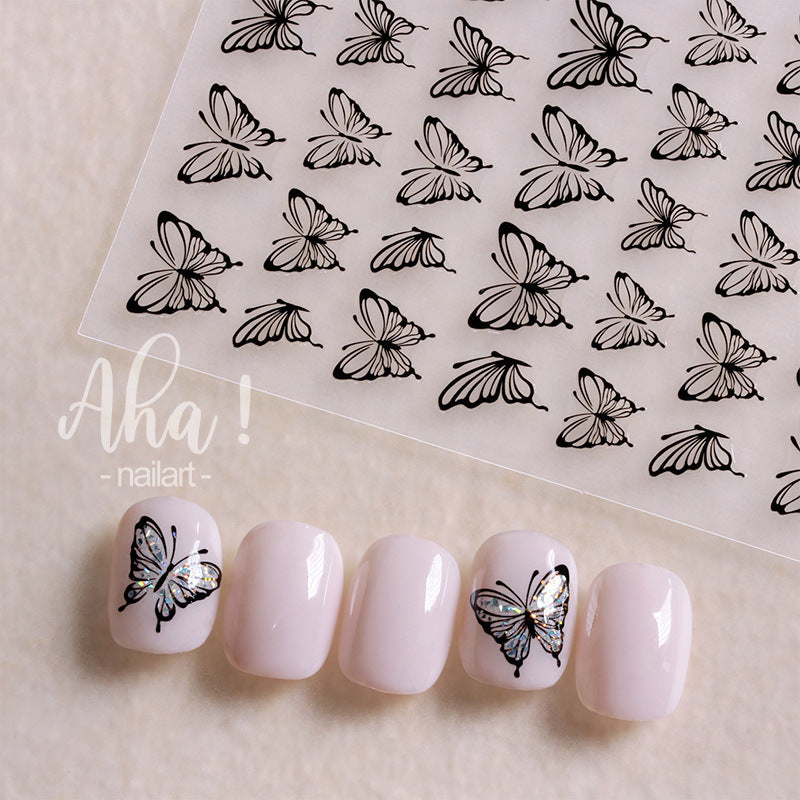 Liquid Butterfly Black White Simple Gold Nail Stickers