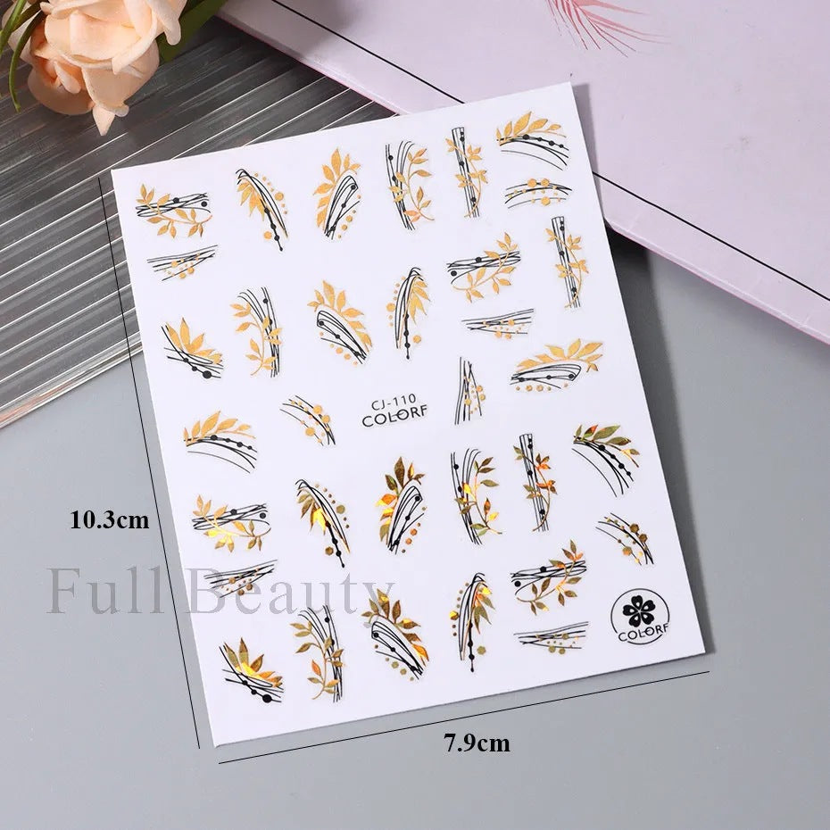 Popular Autumn Golden Leaves Character Adhesive Nail Stickers