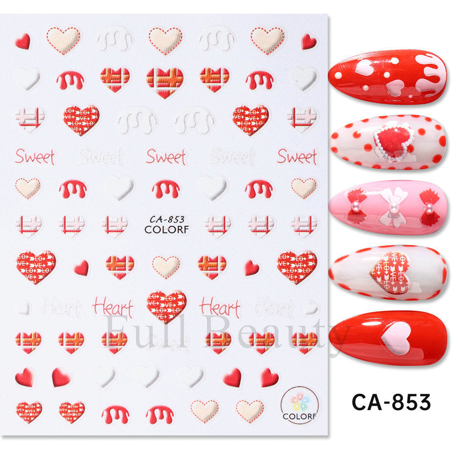 Autocollants pour ongles avec lettres d'amour et nœud rose pour la Saint-Valentin