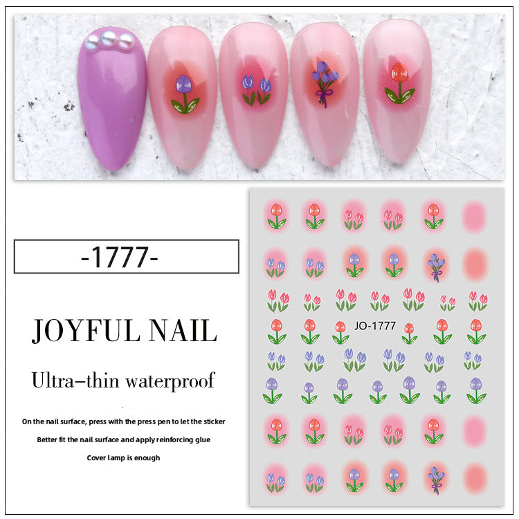 Autocollants pour ongles adhésifs en forme de fleur de tulipe rose