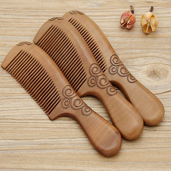 Brosses à cheveux et peignes portables en bois d'ébène sculpté à double face en bois de santal vert