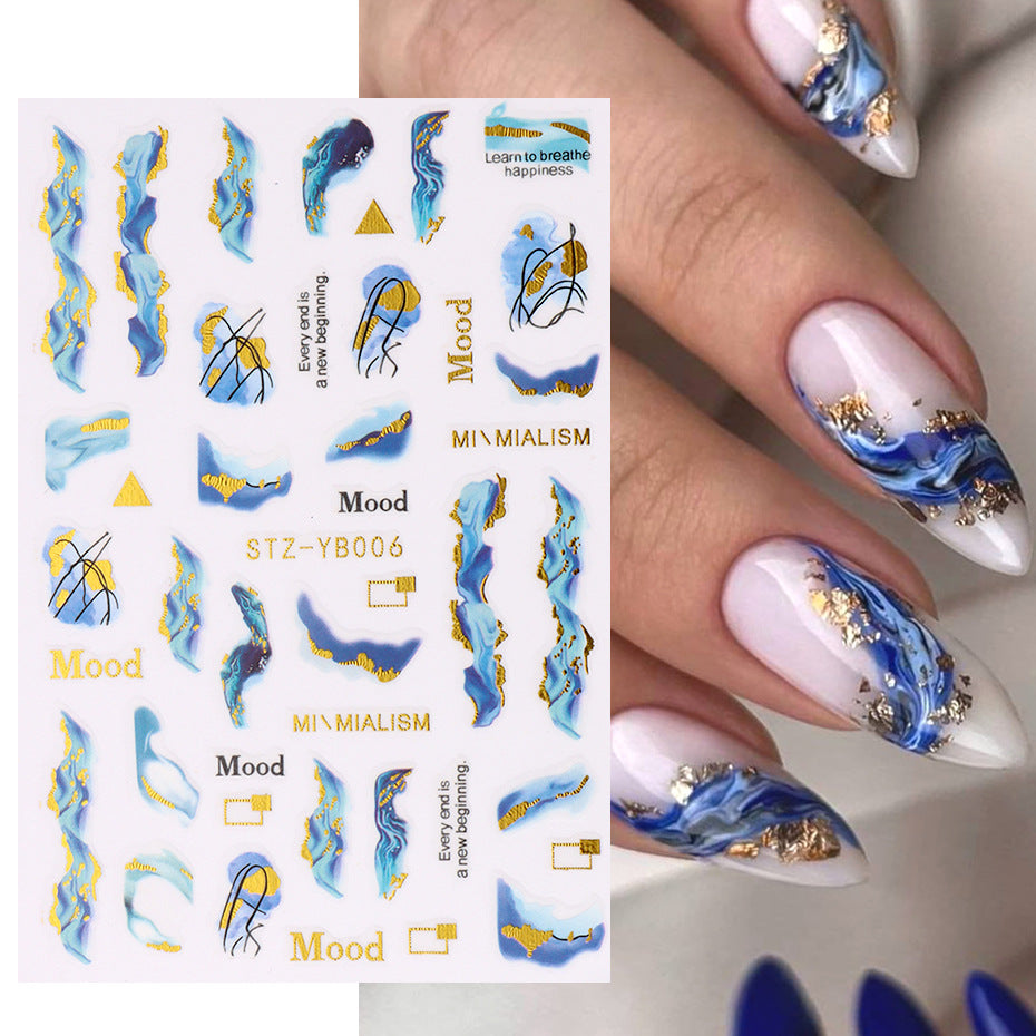 Manicure Back Glue Blue Green Seabed Texture Nail Stickers