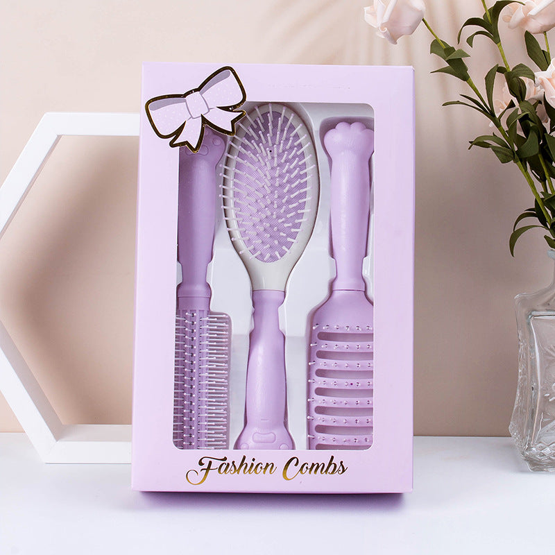 Brosses et peignes à cheveux ronds mignons roses avec manche en patte de chat