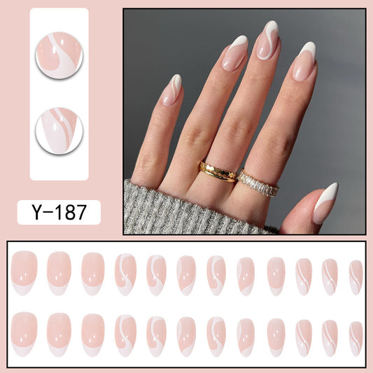 White French Lines Fake Nails Beauty Nail Art