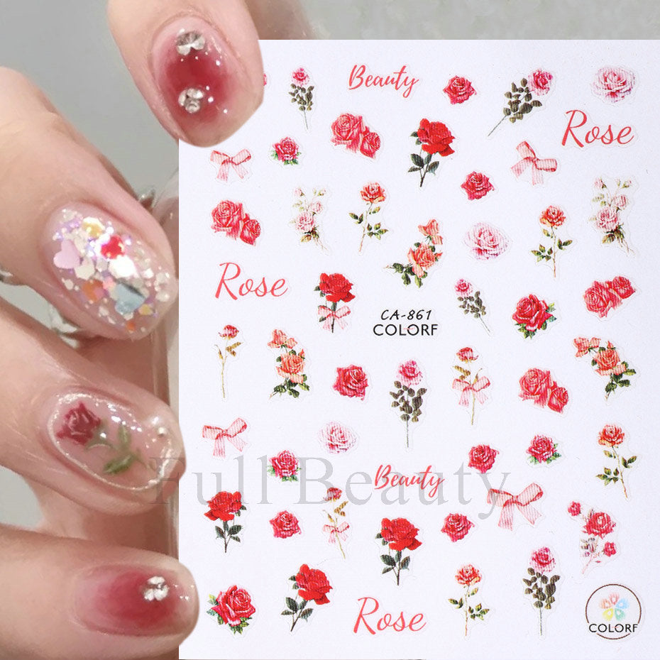 Autocollants pour ongles avec lettres d'amour et nœud rose pour la Saint-Valentin