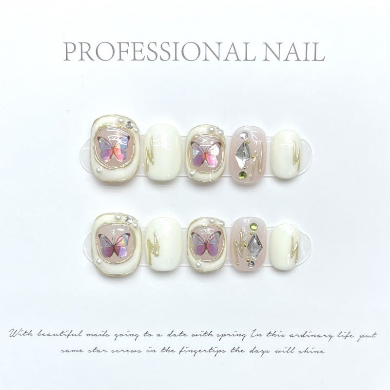 Short Nude Color Blooming Tips Finished Nail Stickers