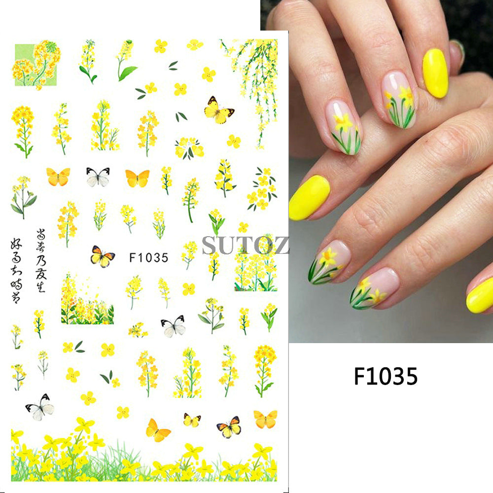 Fresh Rape Flower Snow Mowing Butterfly Nail Stickers