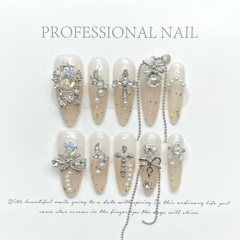 Short Nude Color Blooming Tips Finished Nail Stickers