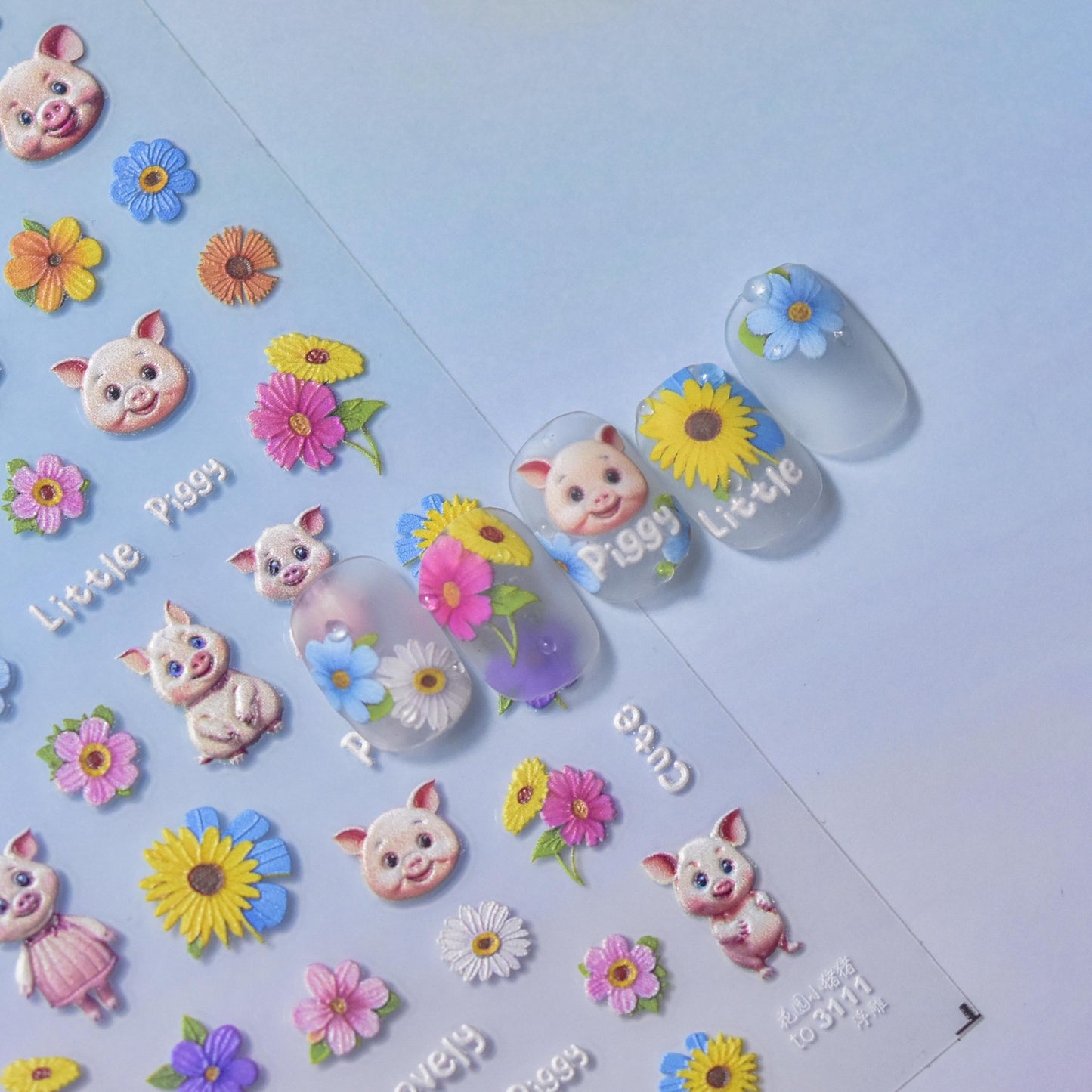 Durable Comfortable Embossed Cute Lucky Bear Nail Stickers