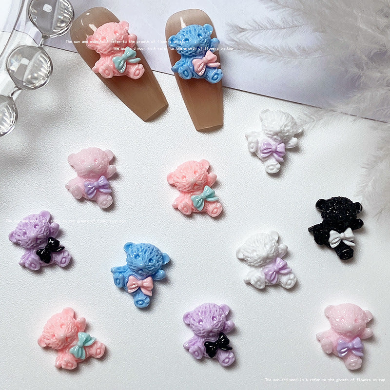 Cute Cartoon Bear Ornament Luminous Bow Nail Care Nail Art