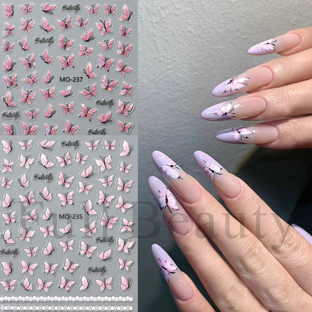 Pink Butterfly Elegant Dream Big Bowknot Nail Stickers