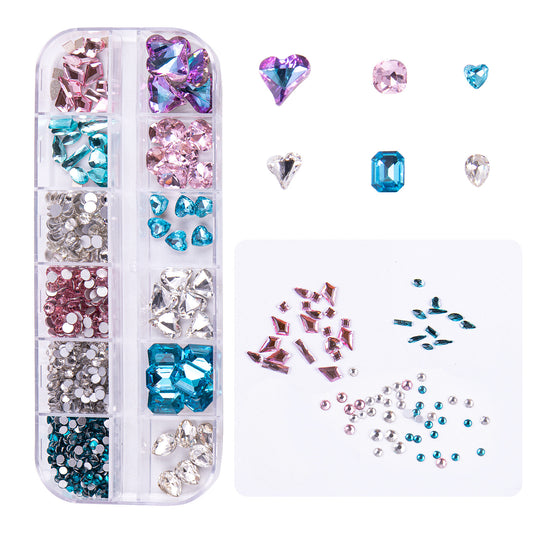 Coffret de bijoux de manucure en grille, ensemble mixte de soins des ongles, nail art