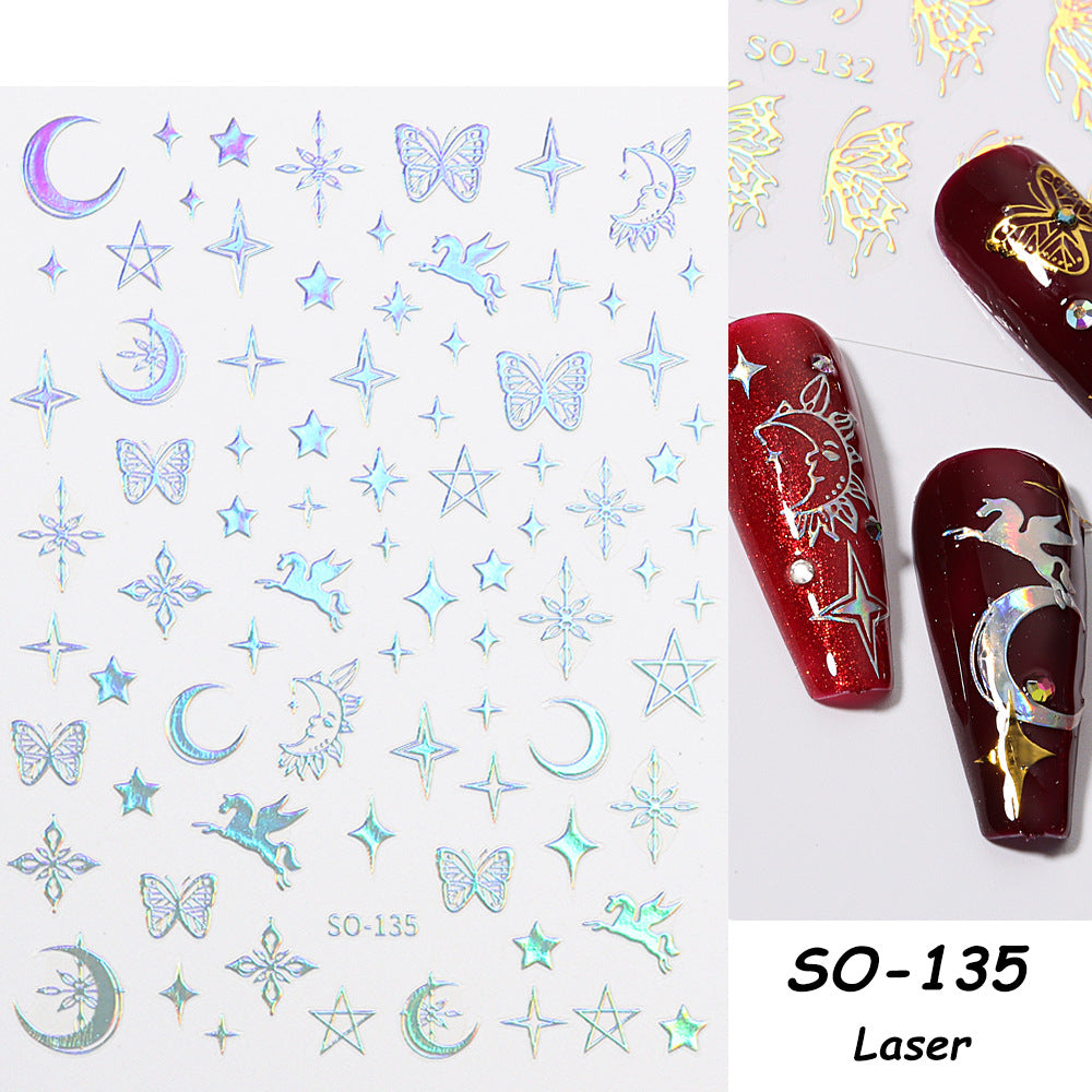 Simple Four-color Butterfly Asterism Love Flame Water Nail Stickers