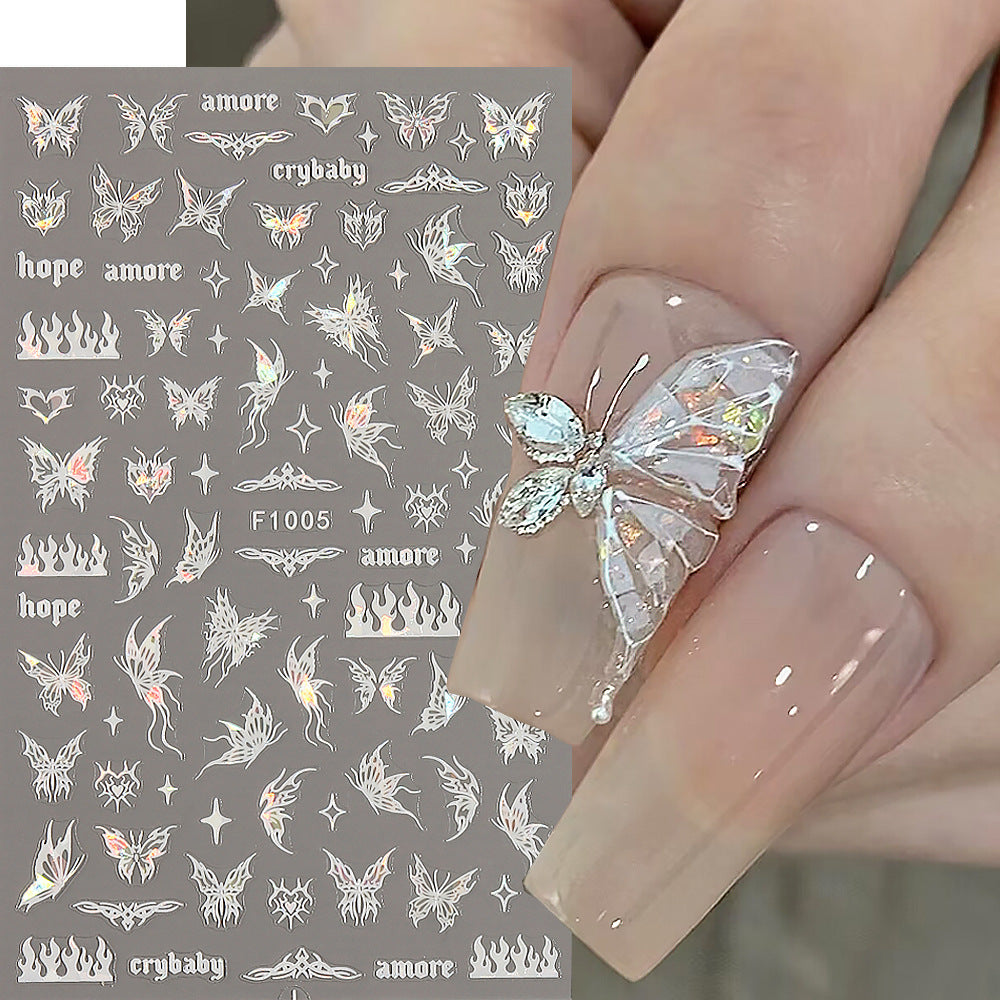 Powder Golden Butterfly Laser Black Gold Nail Stickers