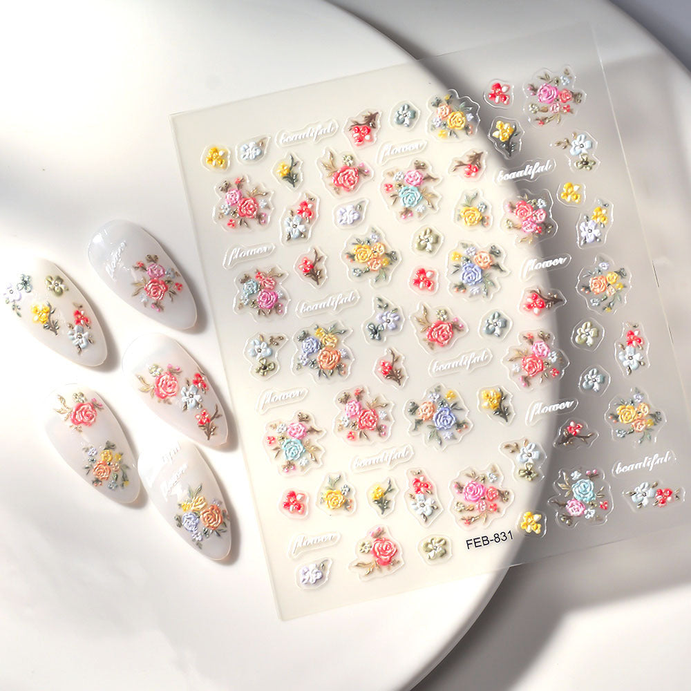 Relief Fresh Flower Adhesive Jewelry Dragon Nail Stickers