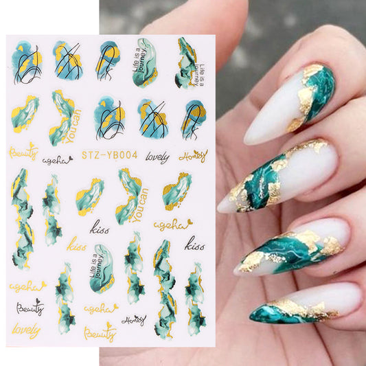 Manicure Back Glue Blue Green Seabed Texture Nail Stickers