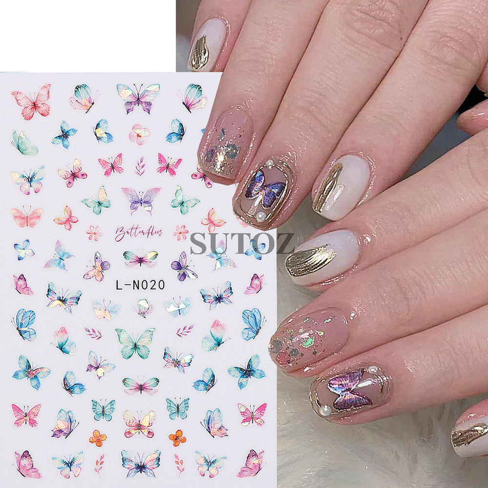 Hot Retro Colorful Laser Butterfly Back Nail Stickers