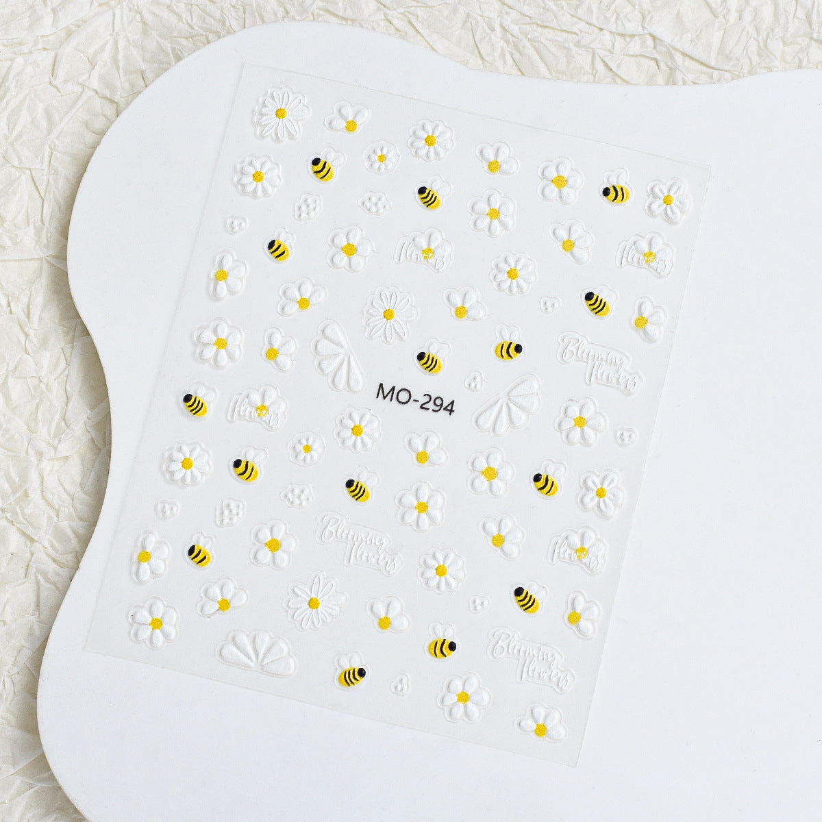 Daisy Bee Flower Embossed Decals White Yellow Nail Stickers