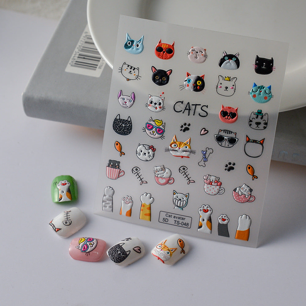 Embossed Cute Little Black Cat Wear Nail Stickers